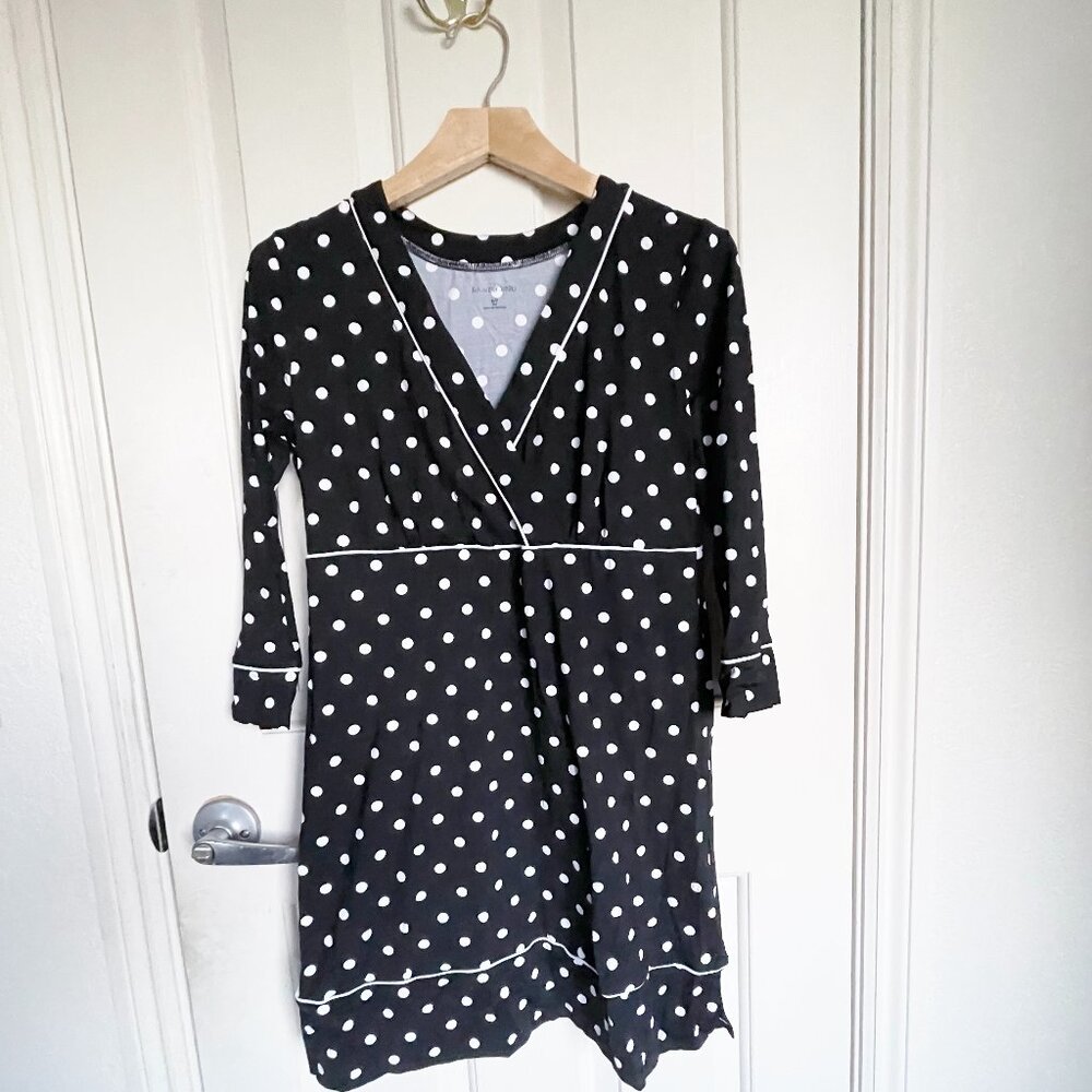 NEW Lands' End Womens Surplice Cover Up Swim Dress S 6 8 Black Polka Dot
